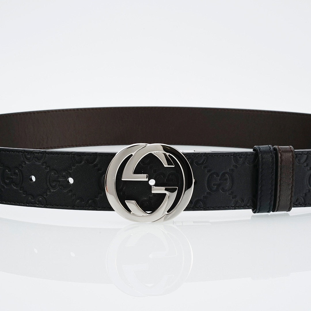 Gucci Reversible Leather Belt with Silver Buckle