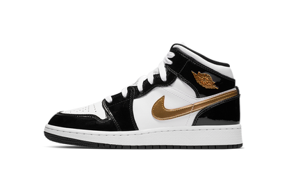 Air Jordan 1 Mid SE GS "Black Gold Patent Leather" BQ6931 007