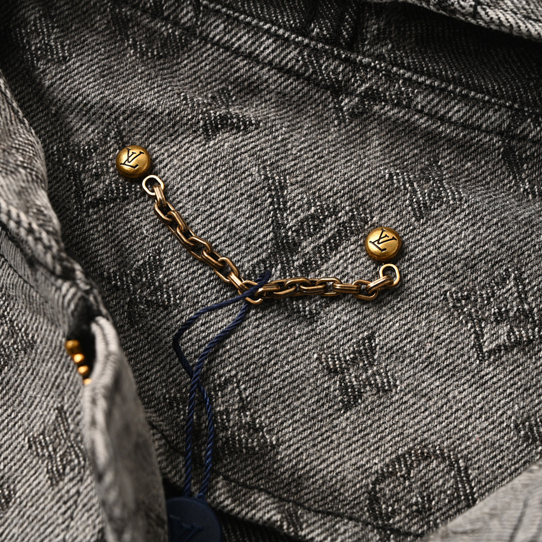 Louis Vuitton All-Over Monogram Jacquard Zip-Up Hooded Denim Jacket
