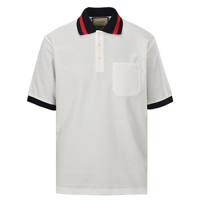 GUCCI Red and Green Web Embroidered Polo Shirt