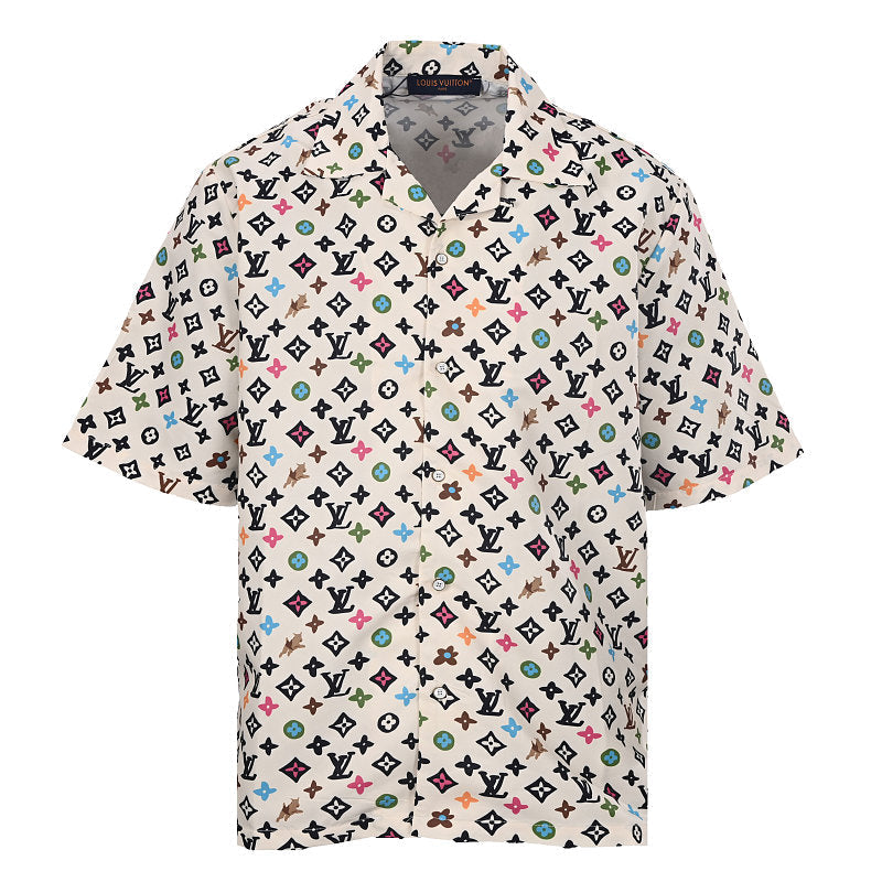 Louis Vuitton Printed Mulberry Silk Short-Sleeve Shirt