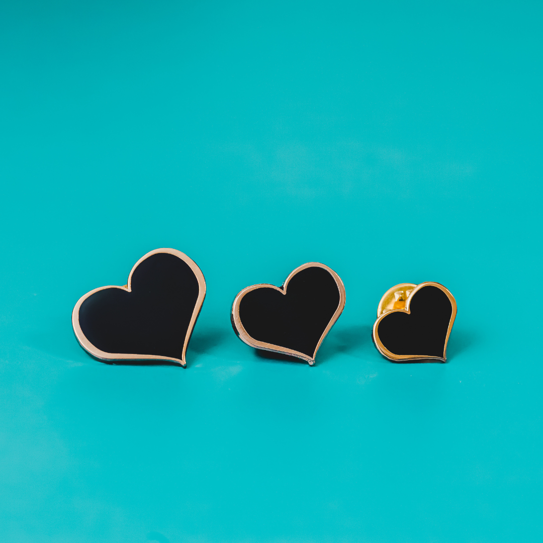 Black Heart Enamel Pin – ½-inch Subtle Gothic Accent (Also 1, ¾, and ¼-inch)