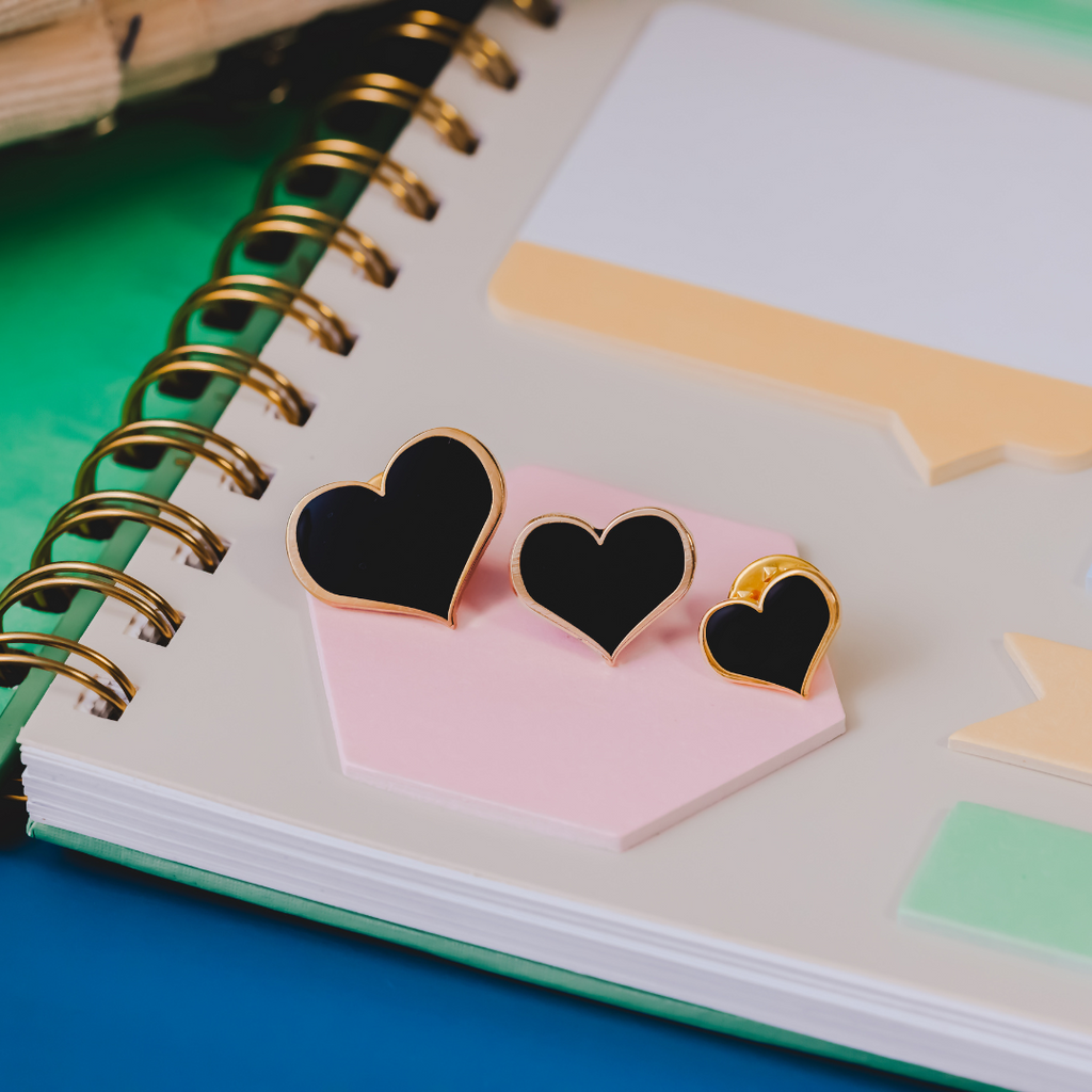 Black Heart Enamel Pin – ½-inch Subtle Gothic Accent (Also 1, ¾, and ¼-inch)
