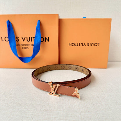 Louis Vuitton-Style Women's Belt — A stylish leather belt featuring a metal buckle, perfect for daily commutes, office wear, and parties; an excellent gift choice for Mother's Day or Valentine's Day.