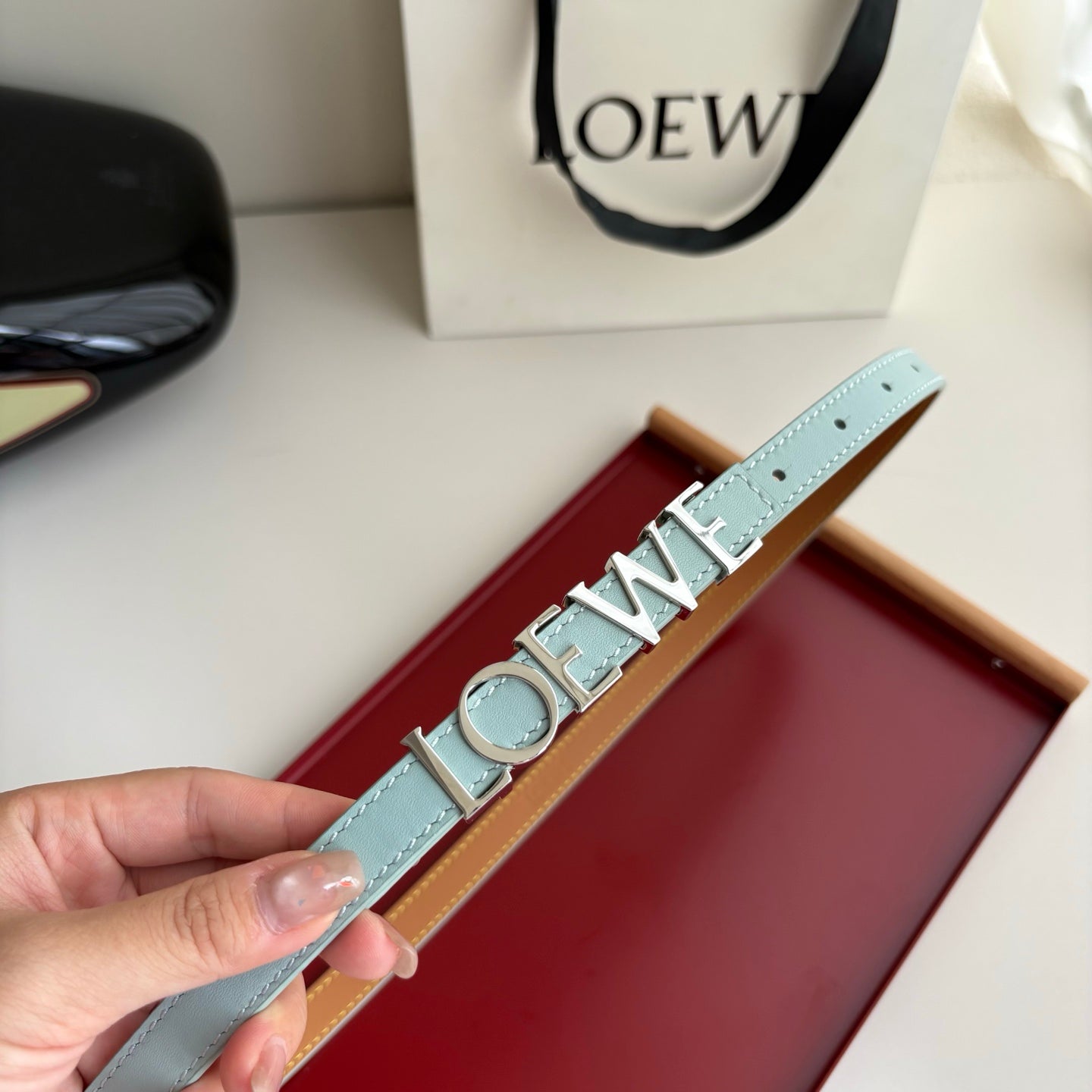 Loewe Women’s Leather Belt Anagram Buckle Classic Dress Waist Belt for Jeans Trousers Coat Casual Formal