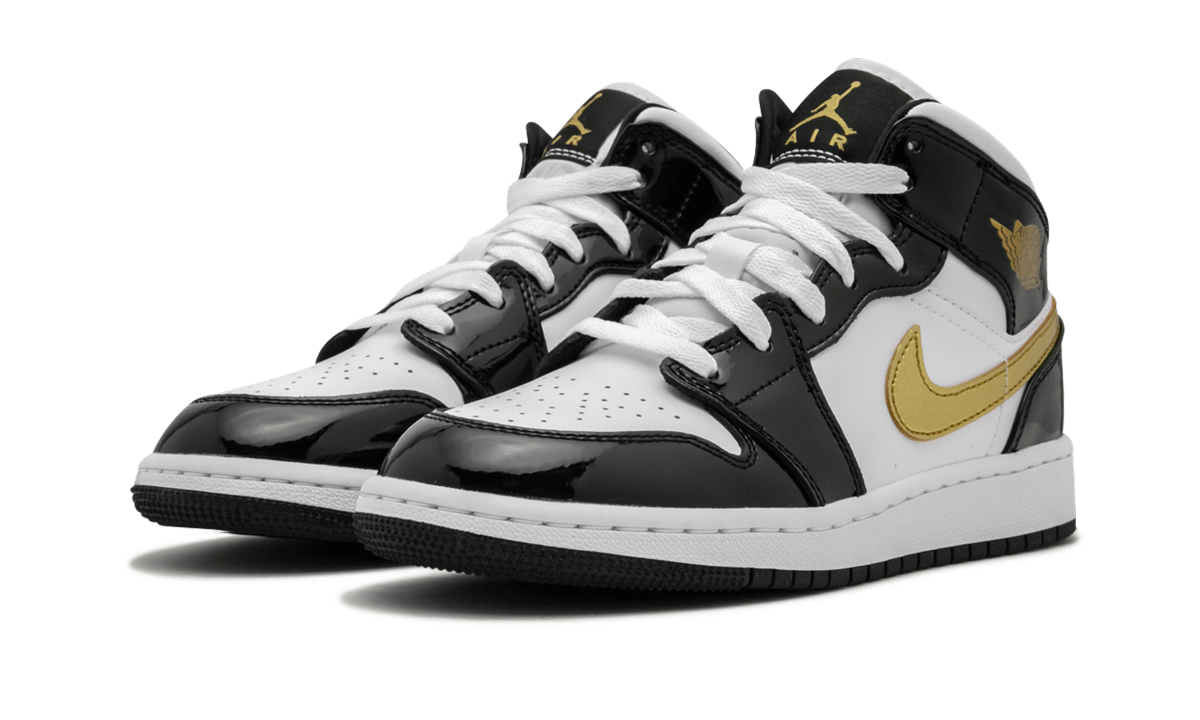 Air Jordan 1 Mid SE GS "Black Gold Patent Leather" BQ6931 007