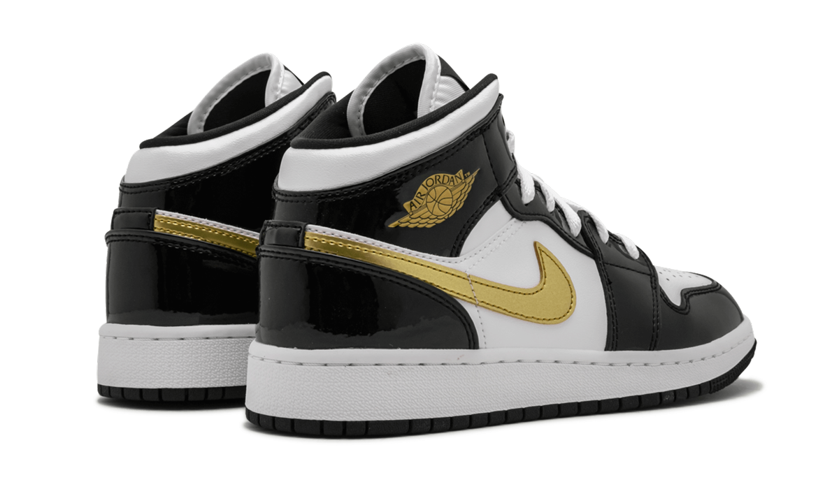 Air Jordan 1 Mid SE GS "Black Gold Patent Leather" BQ6931 007