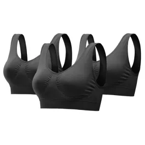 3 Pack Sport Bras For Women Seamless Wire-free Bra Light Support Tank Tops For Fitness Workout Sports Yoga Sleep Wearing - Black - 2XL