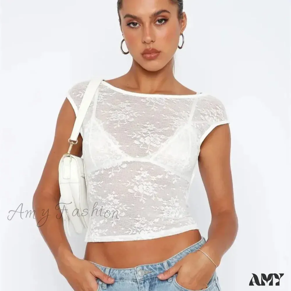 AMY - Sexy See Through Mesh Backless Bodycon Summer Party Crop Top