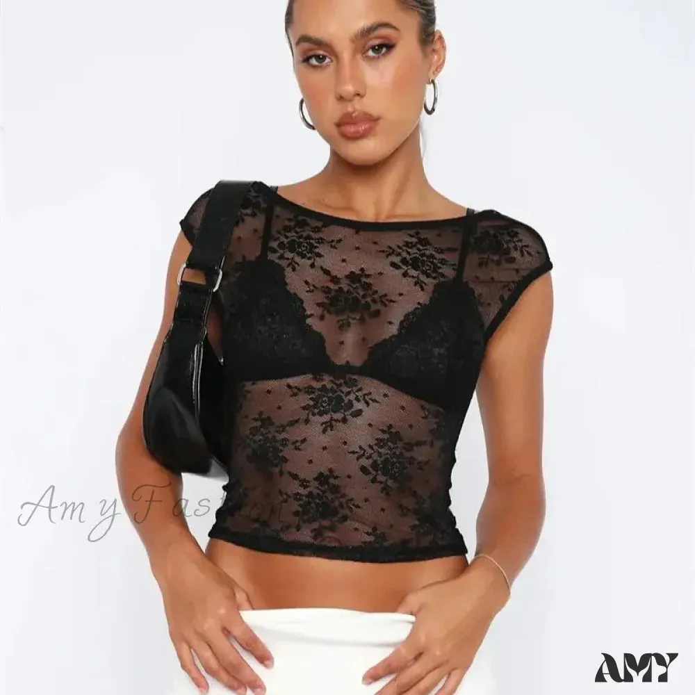 AMY - Sexy See Through Mesh Backless Bodycon Summer Party Crop Top