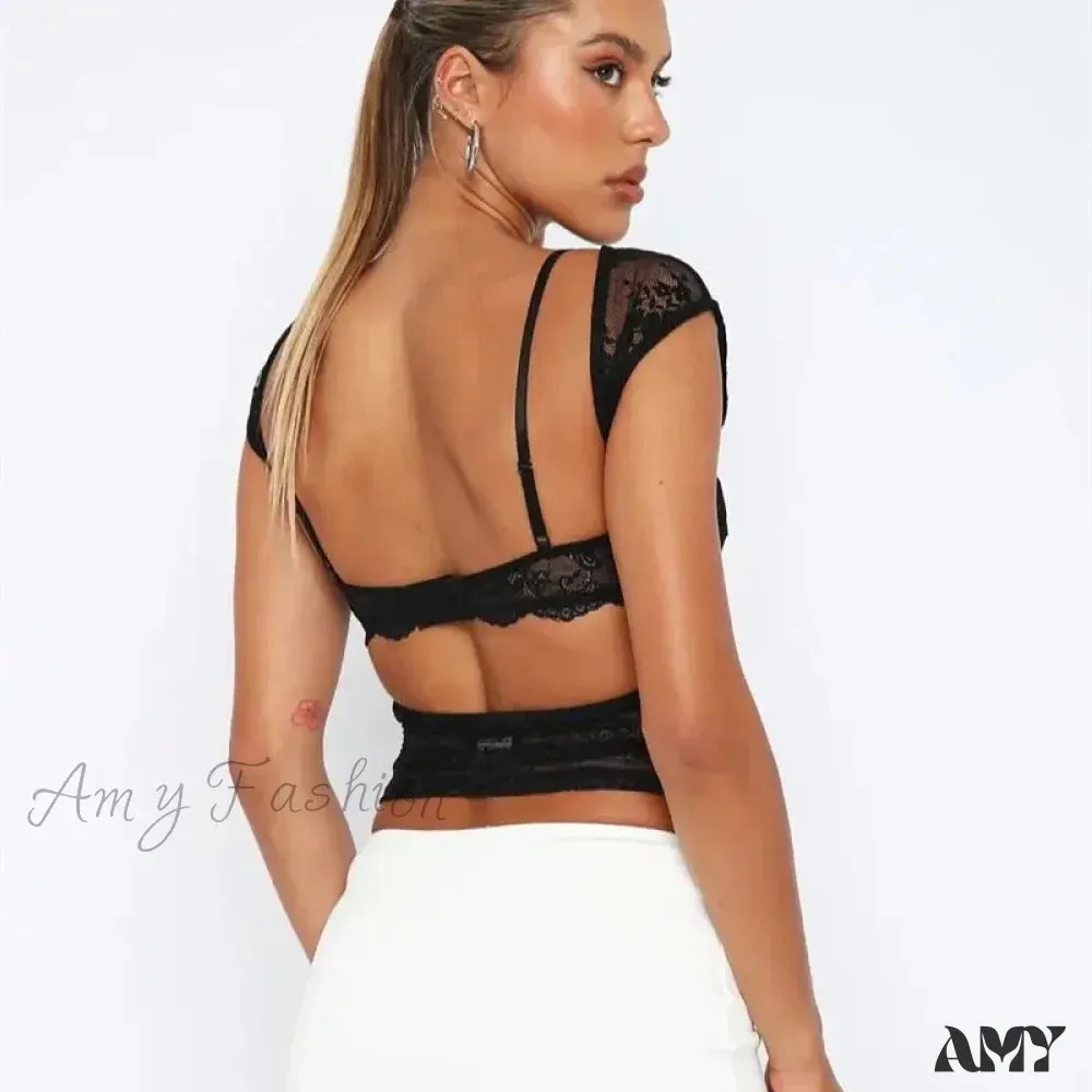 AMY - Sexy See Through Mesh Backless Bodycon Summer Party Crop Top