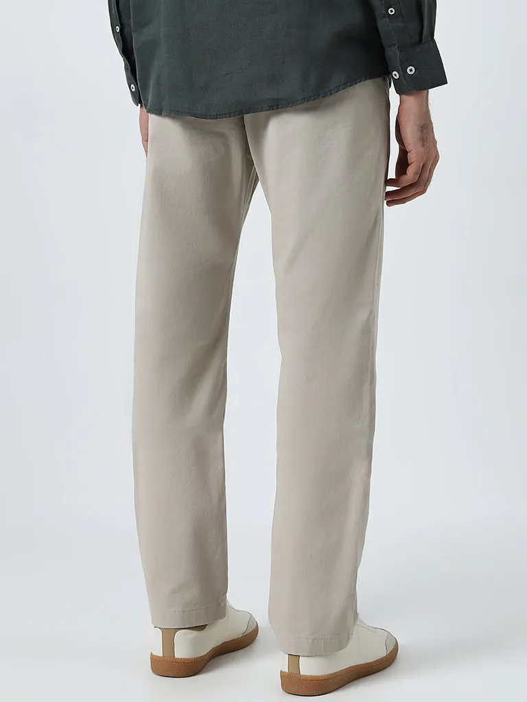 Ascot Beige Relaxed-Fit Mid-Rise Cotton-Blend Chinos