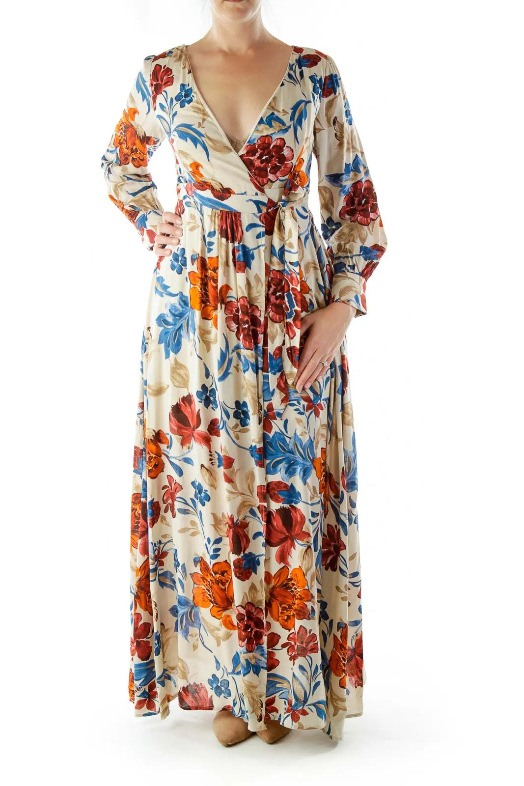 Beige Floral Maxi Dress