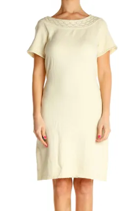 Beige Solid Day Shift Dress