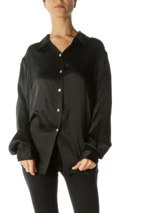 Black 100% Silk Buttoned Loose Soft-Touch Shirt