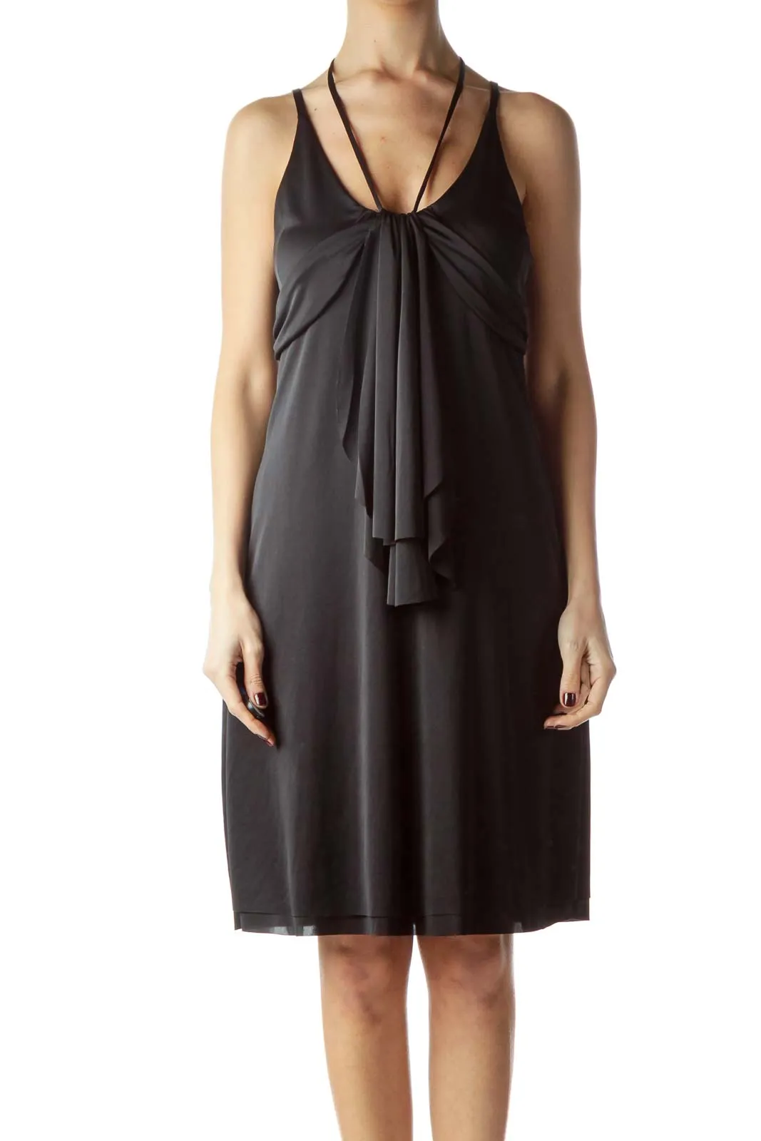 Black Adjustable Straps Shift Shiny Dress