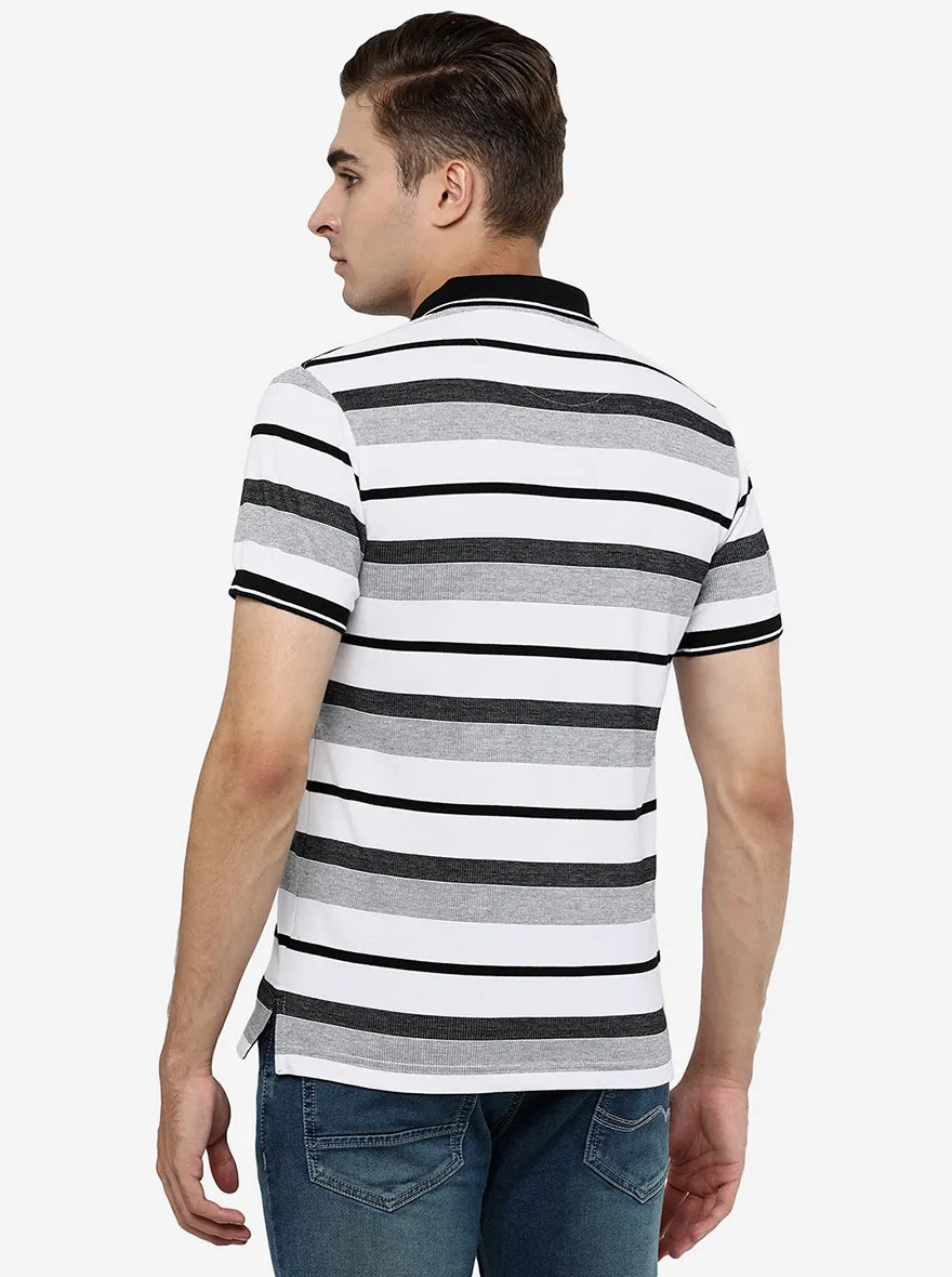 Black & White  Striped Slim Fit Polo T-Shirt | Greenfibre