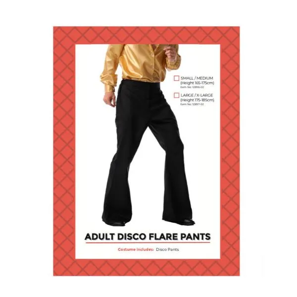 Black Flare Adult Disco Pants - Small / Medium