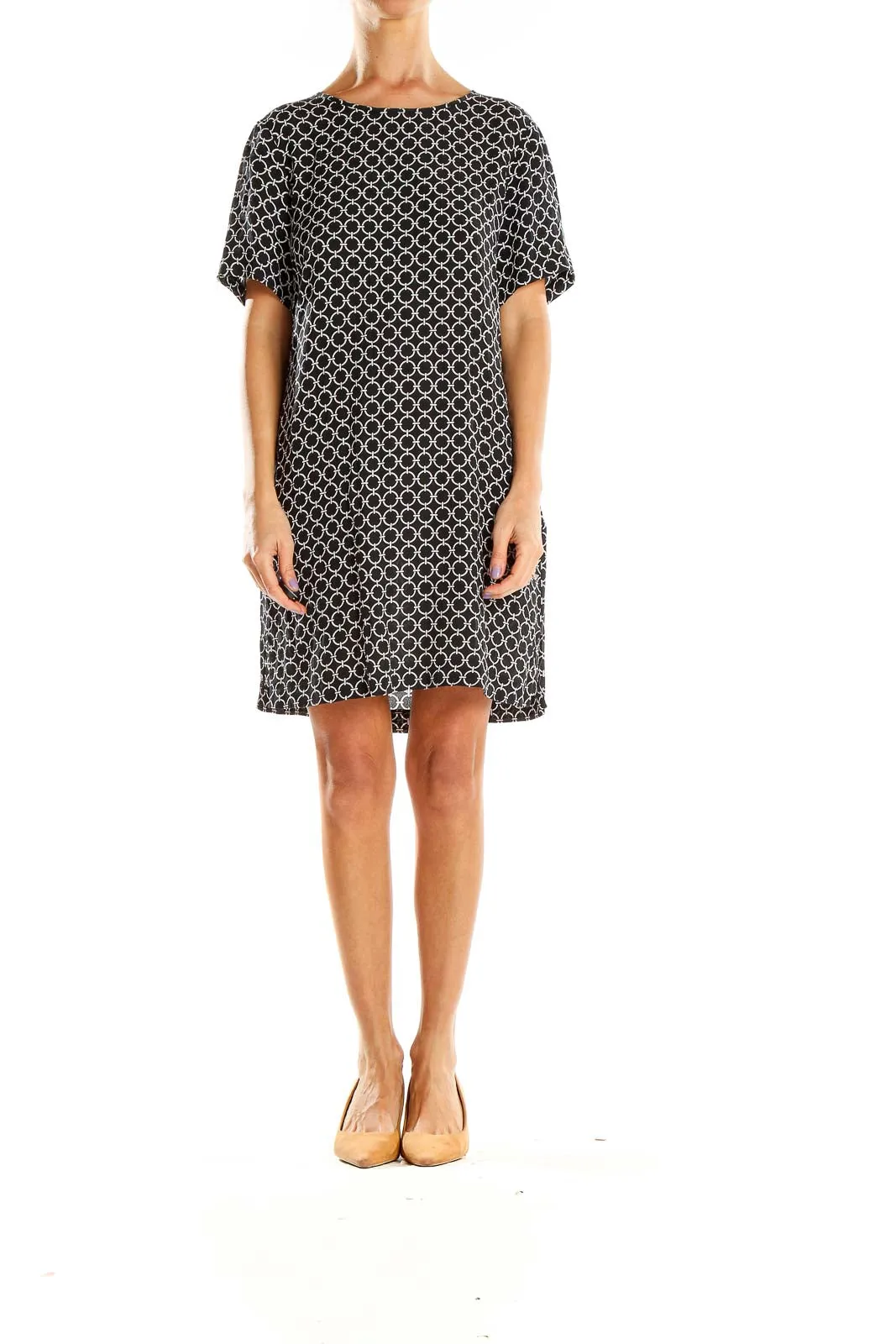 Black Geometric Print Shift Dress