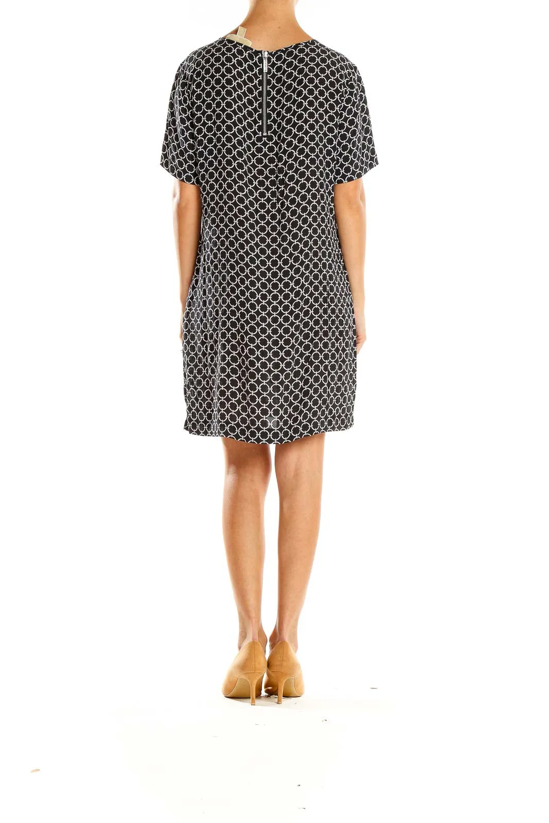 Black Geometric Print Shift Dress