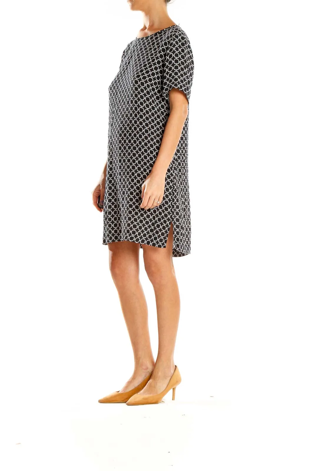 Black Geometric Print Shift Dress