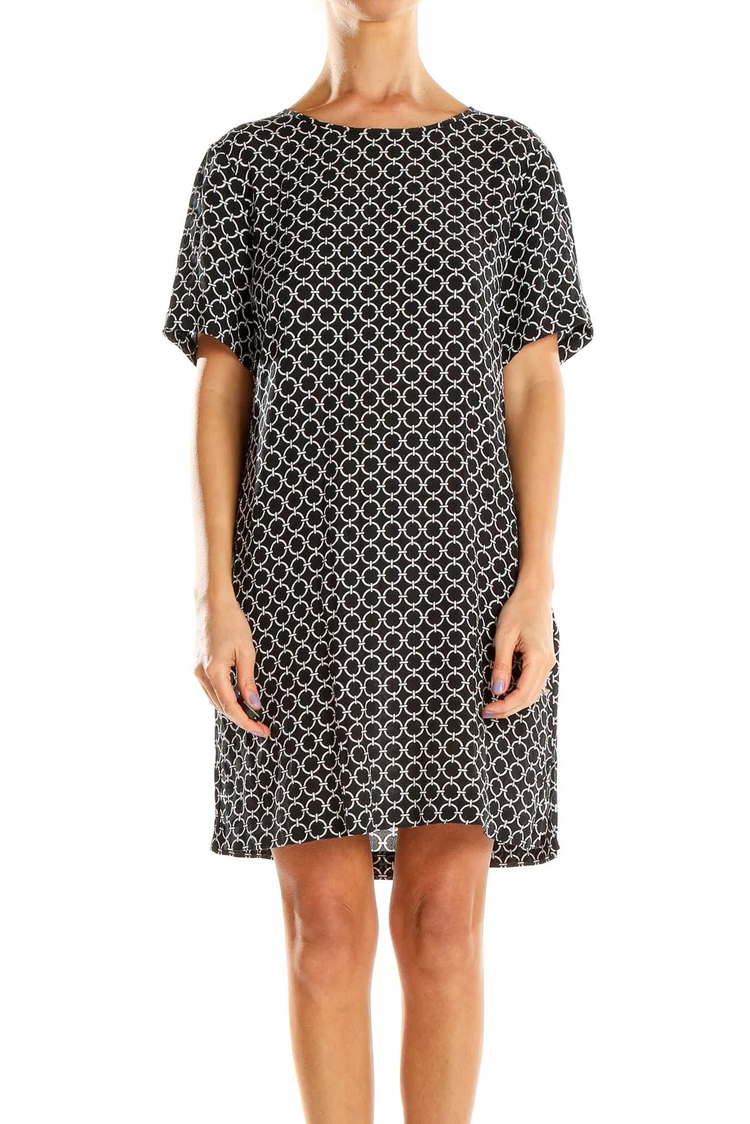 Black Geometric Print Shift Dress