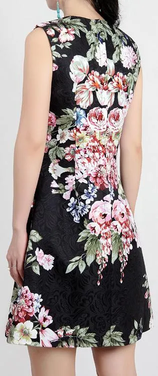 Black Jacquard Floral Print Shift Dress