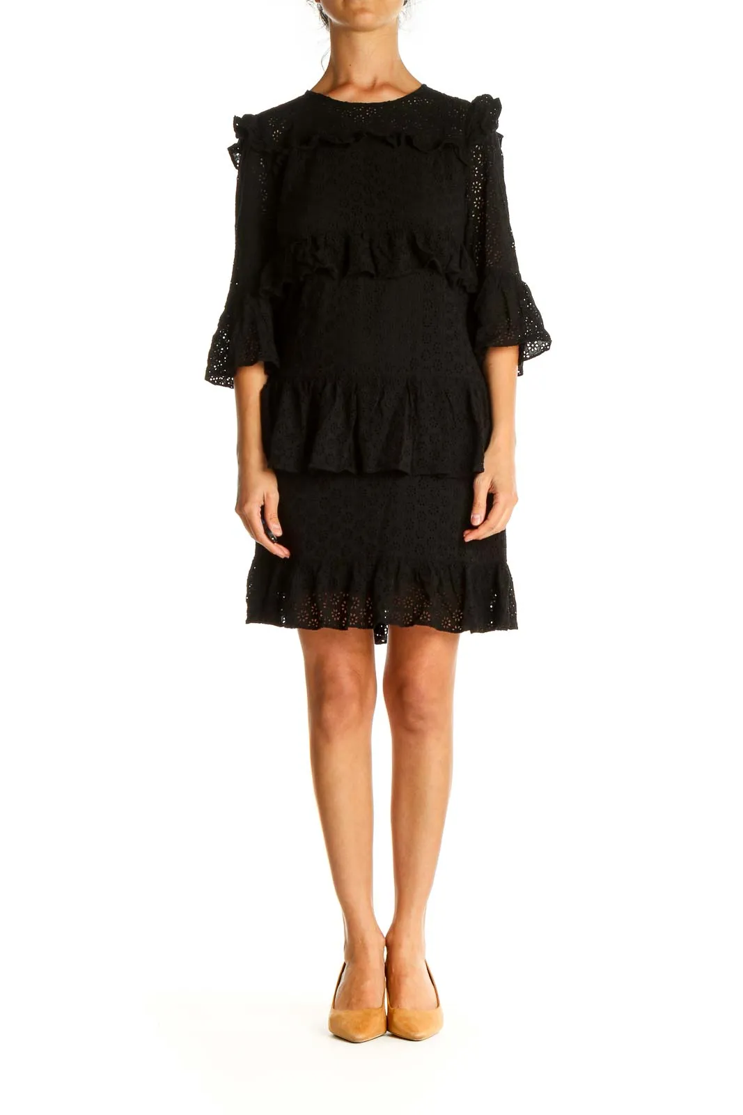 Black Solid Lace Bohemian Shift Dress