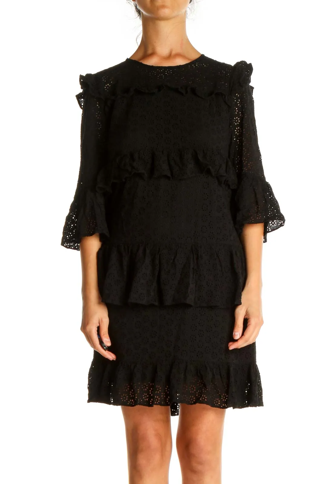 Black Solid Lace Bohemian Shift Dress