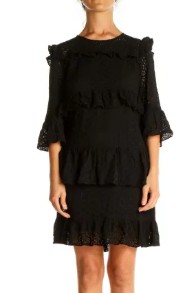 Black Solid Lace Bohemian Shift Dress