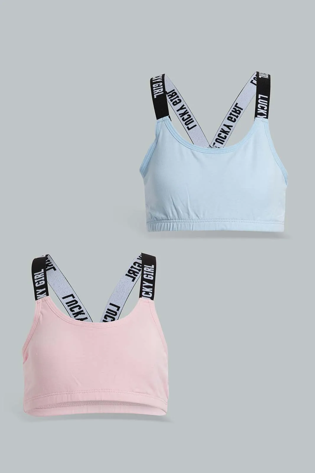 Blue And Pink Padded Sport Bra For Senior Girls (2 Pack)