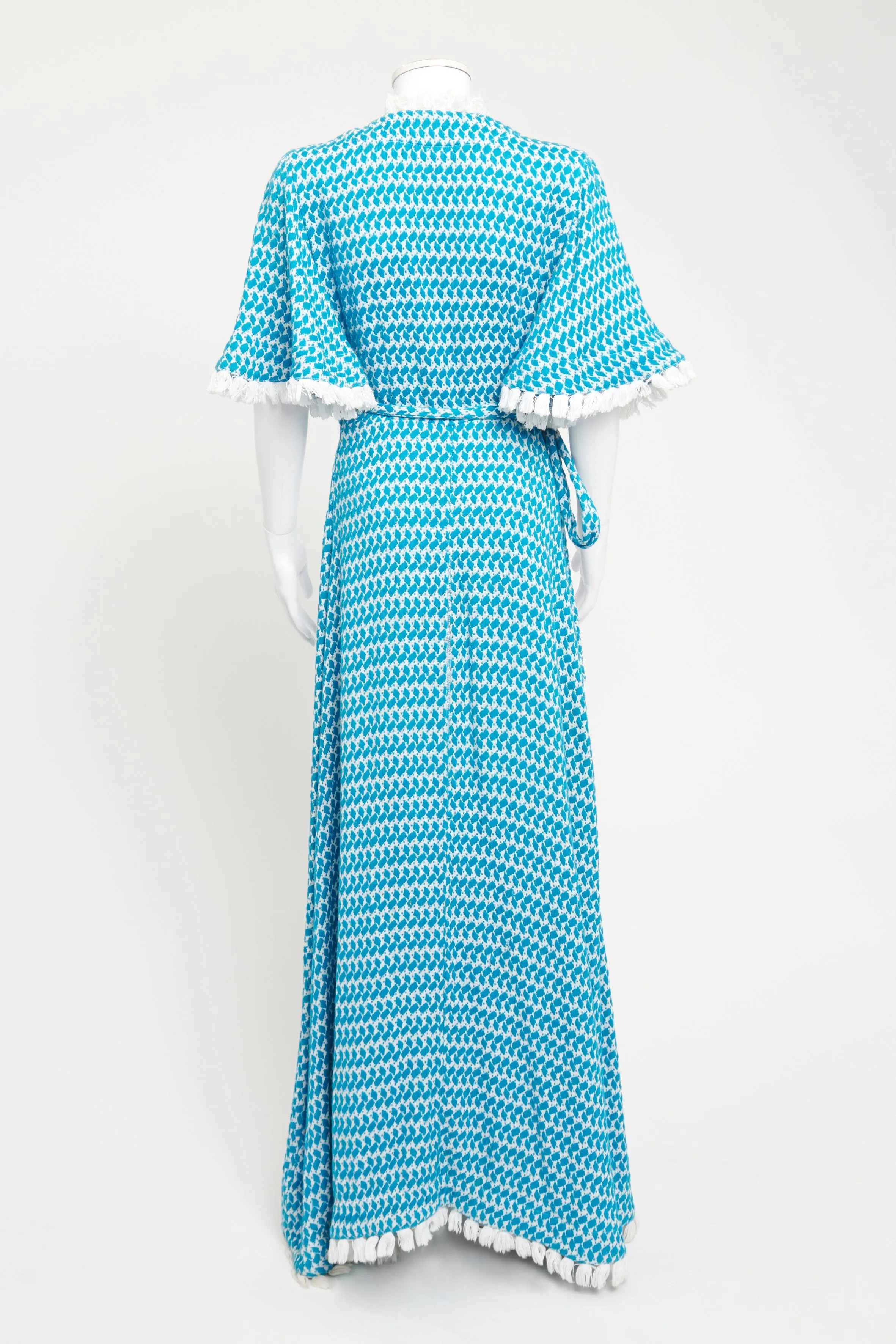 Blue and White Cotton Tassle Preowned Wrap Dress