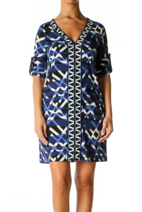 Blue Geometric Print Casual Shift Dress