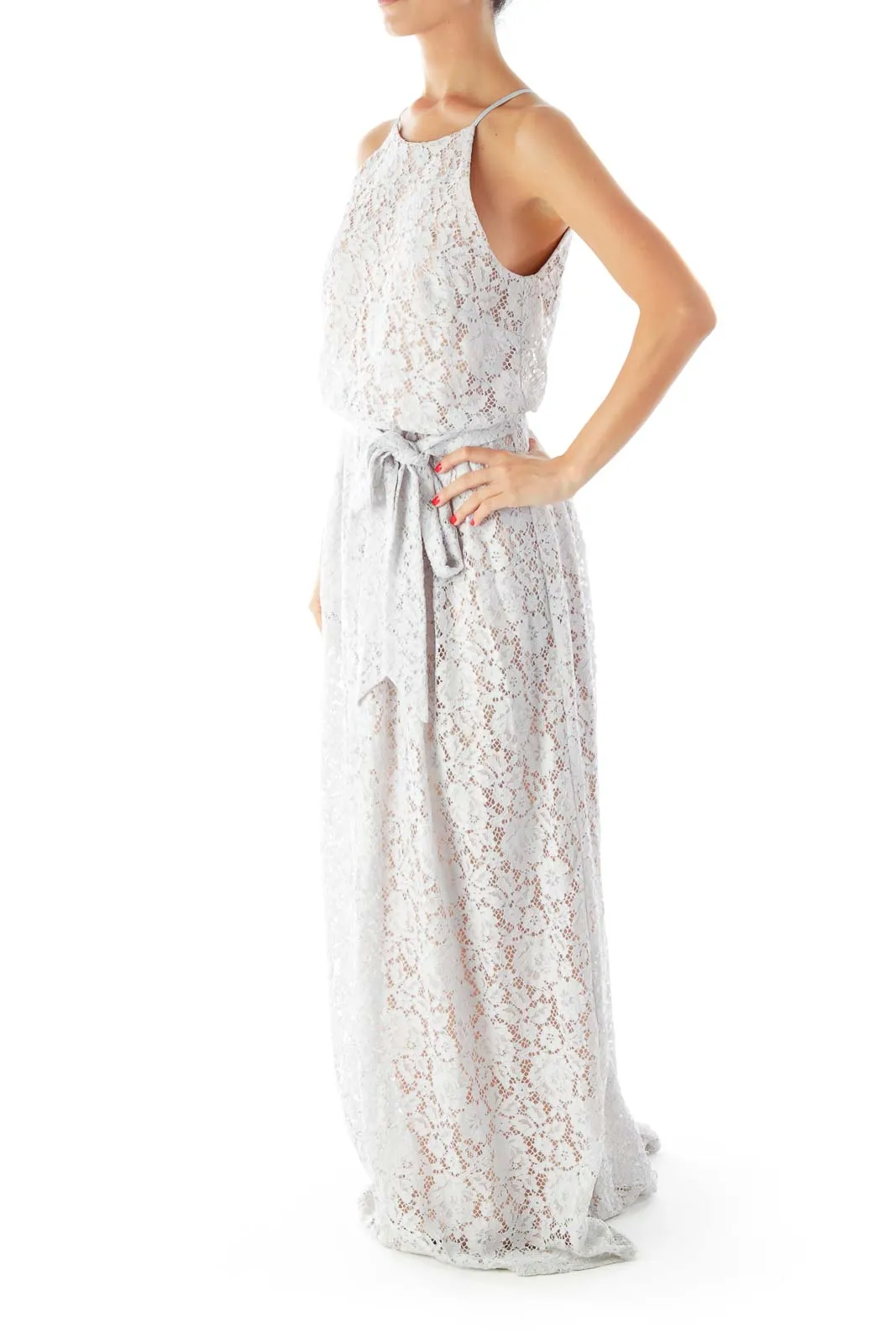 Blue Gray Lace Maxi Dress