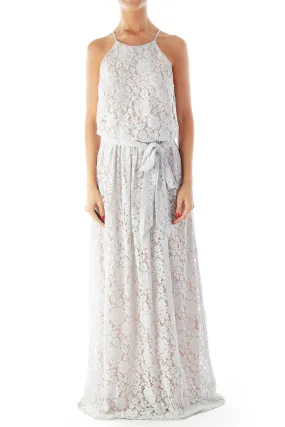 Blue Gray Lace Maxi Dress