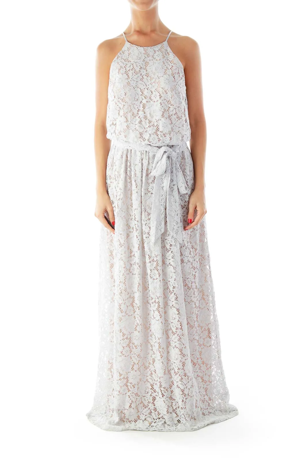 Blue Gray Lace Maxi Dress