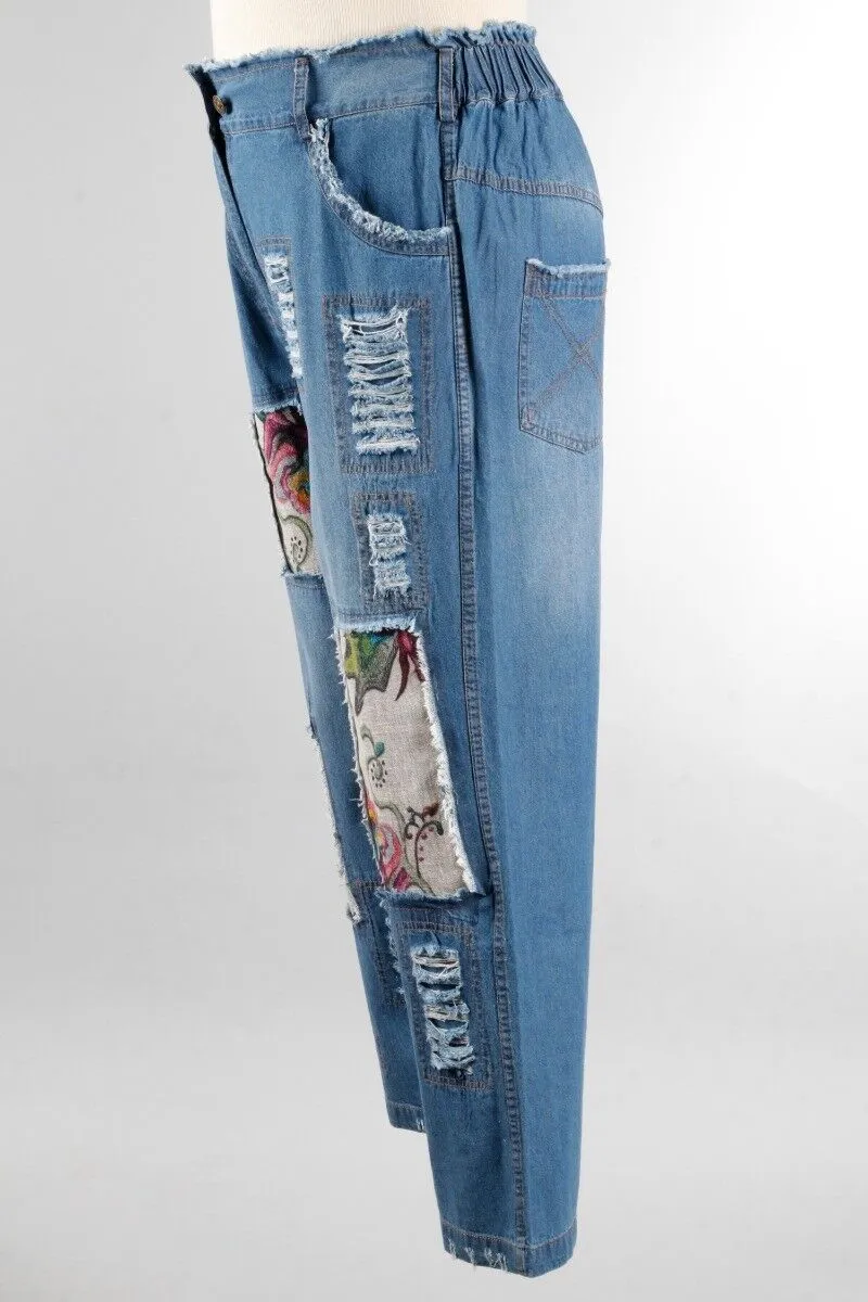 Blue Patchwork Swirl Jeans