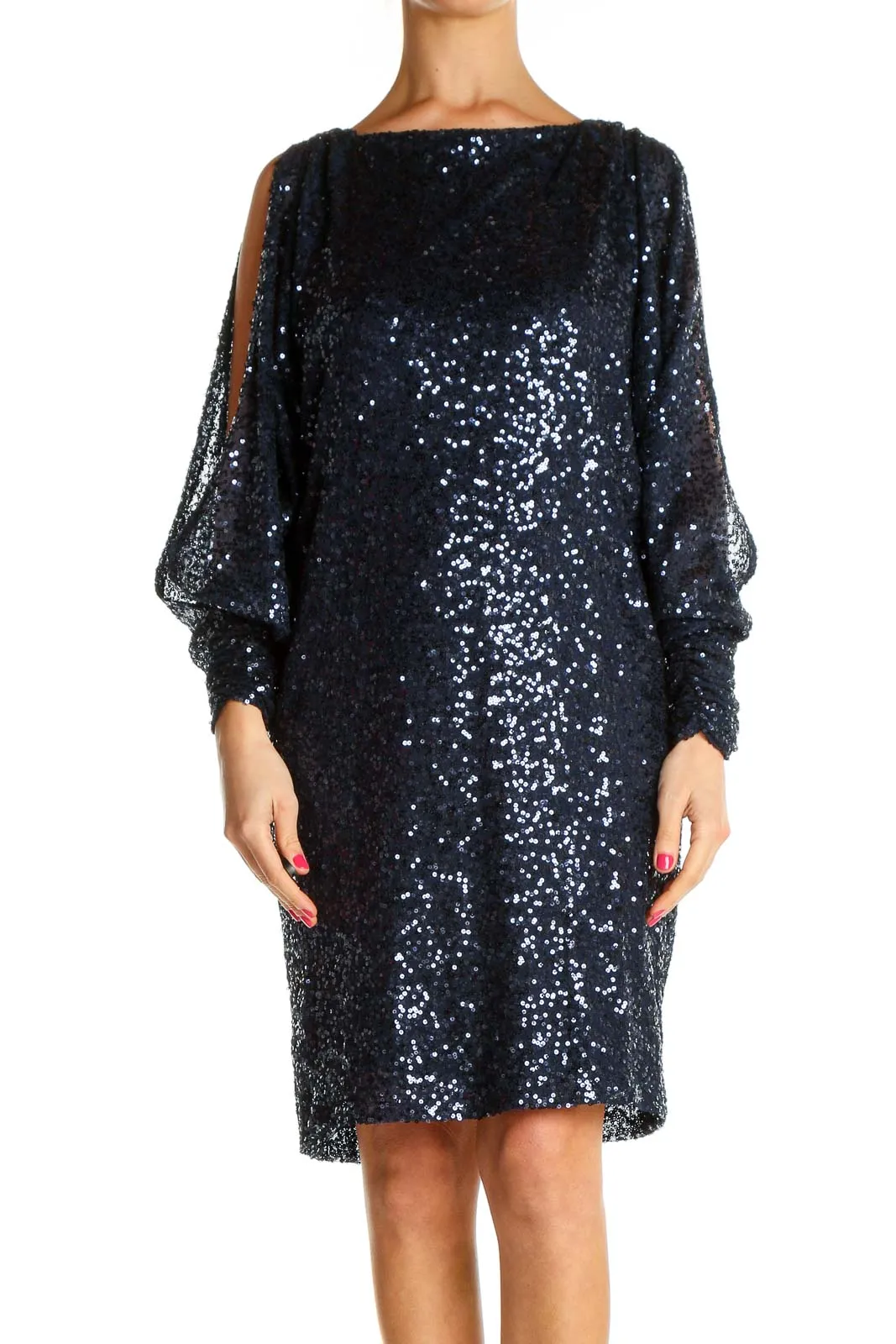 Blue Sequin Cocktail Shift Dress