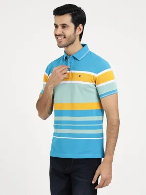 Blue Striped Slim Fit Polo T-Shirt | JadeBlue