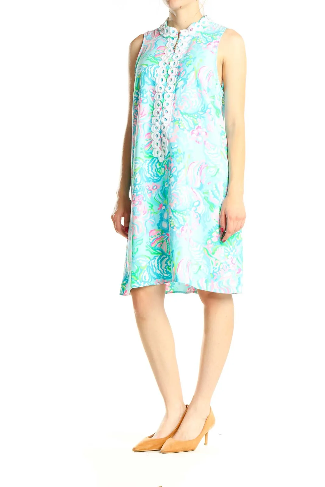 Blue Tropical Print Holiday Shift Dress