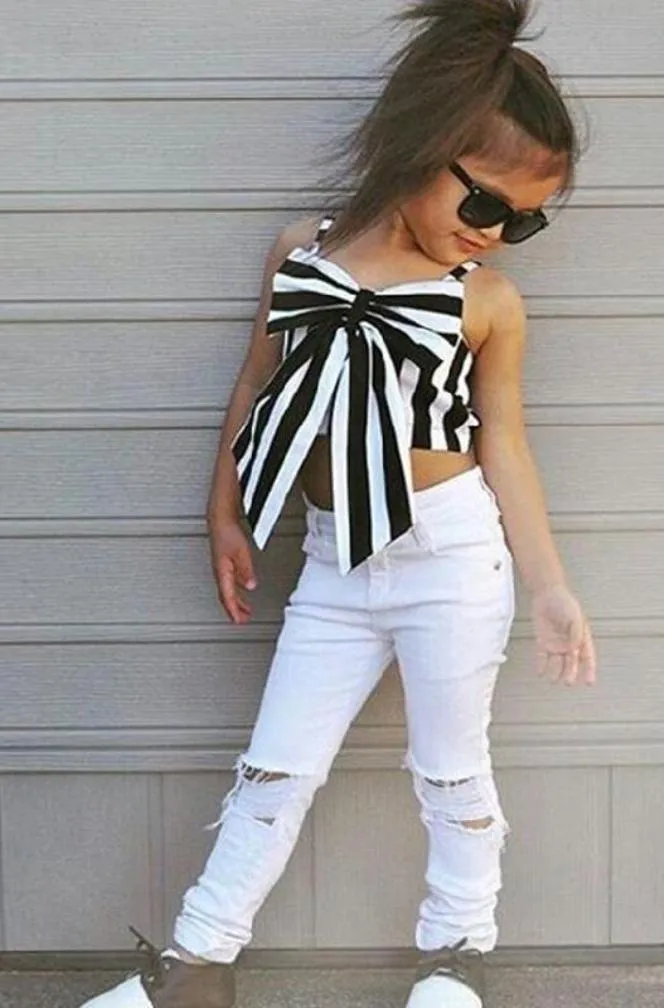 Bowknot Top with Distressed White Bottoms for Your Precious Babe