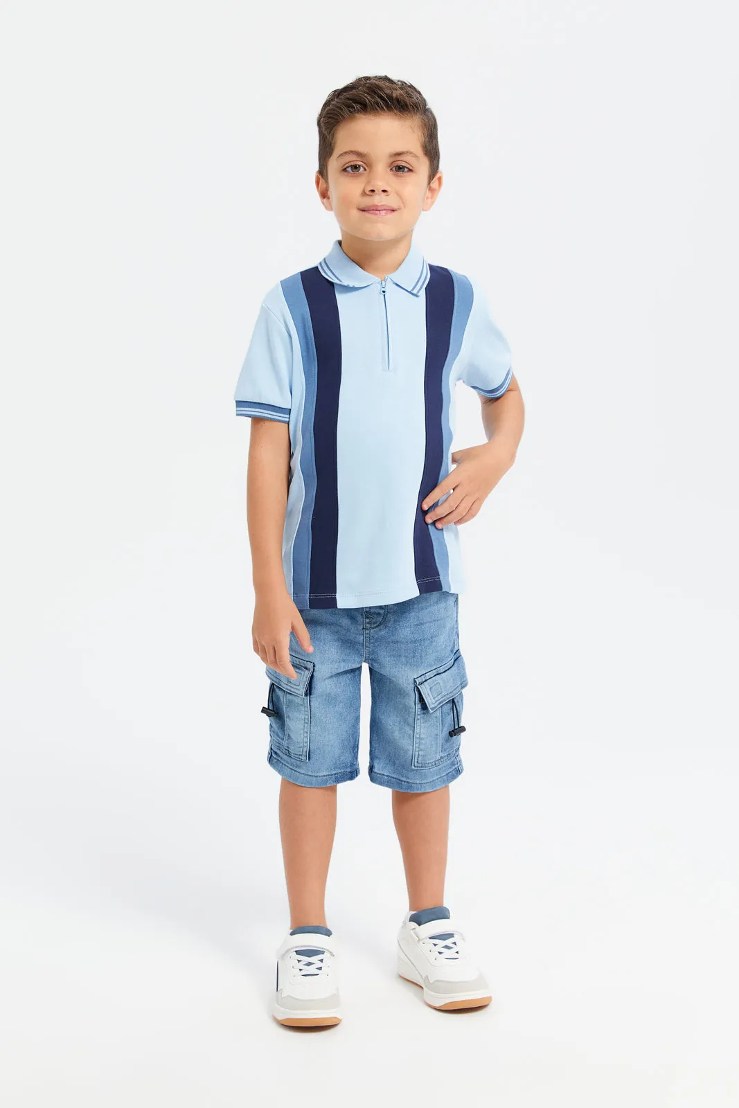 Boys Short Sleeve Striped Polo T-Shirt