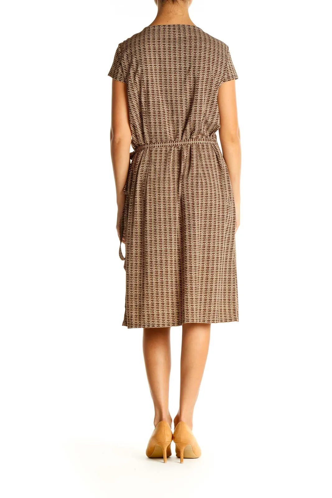 Brown Printed Classic Shift Dress