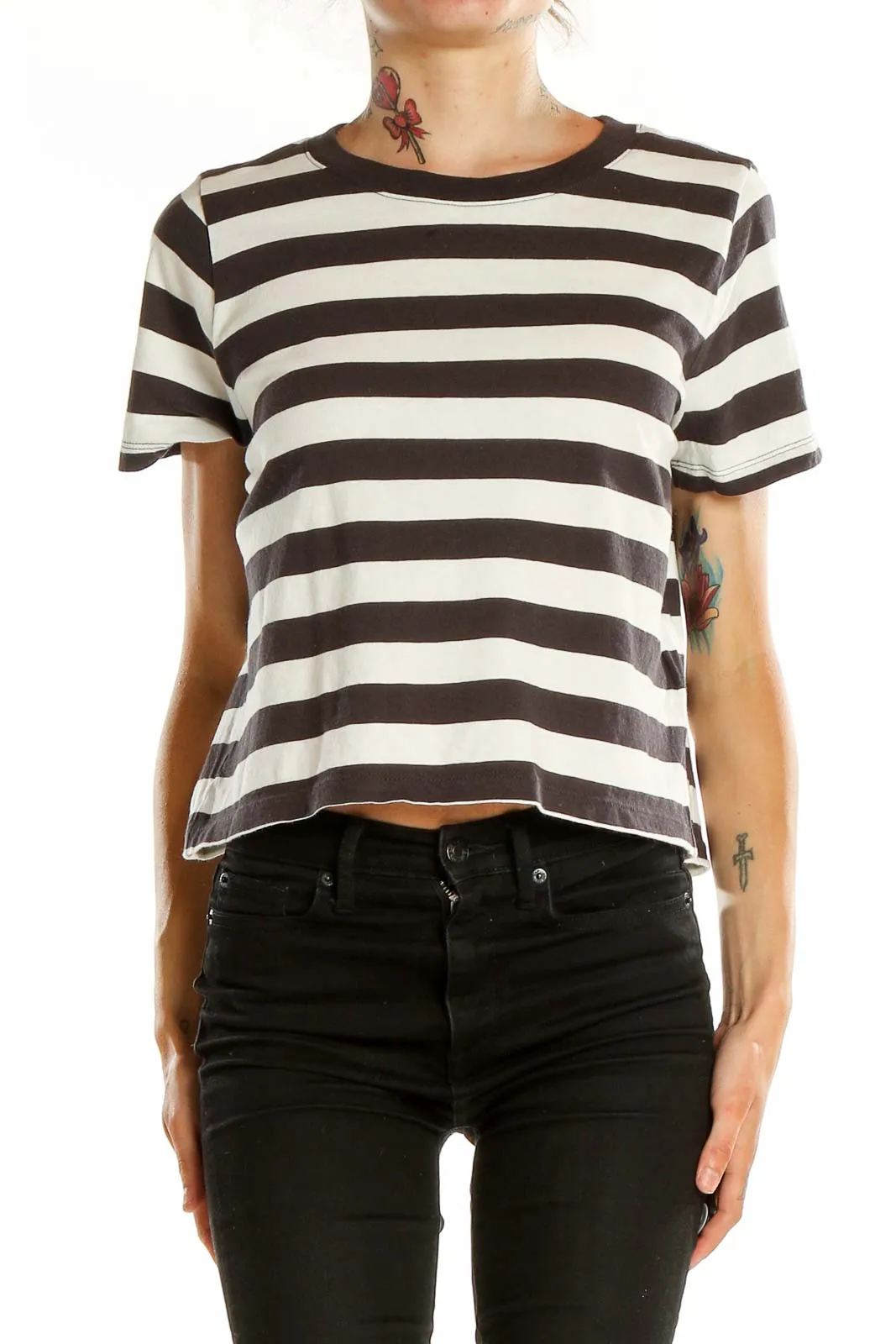 Brown White Striped T-Shirt