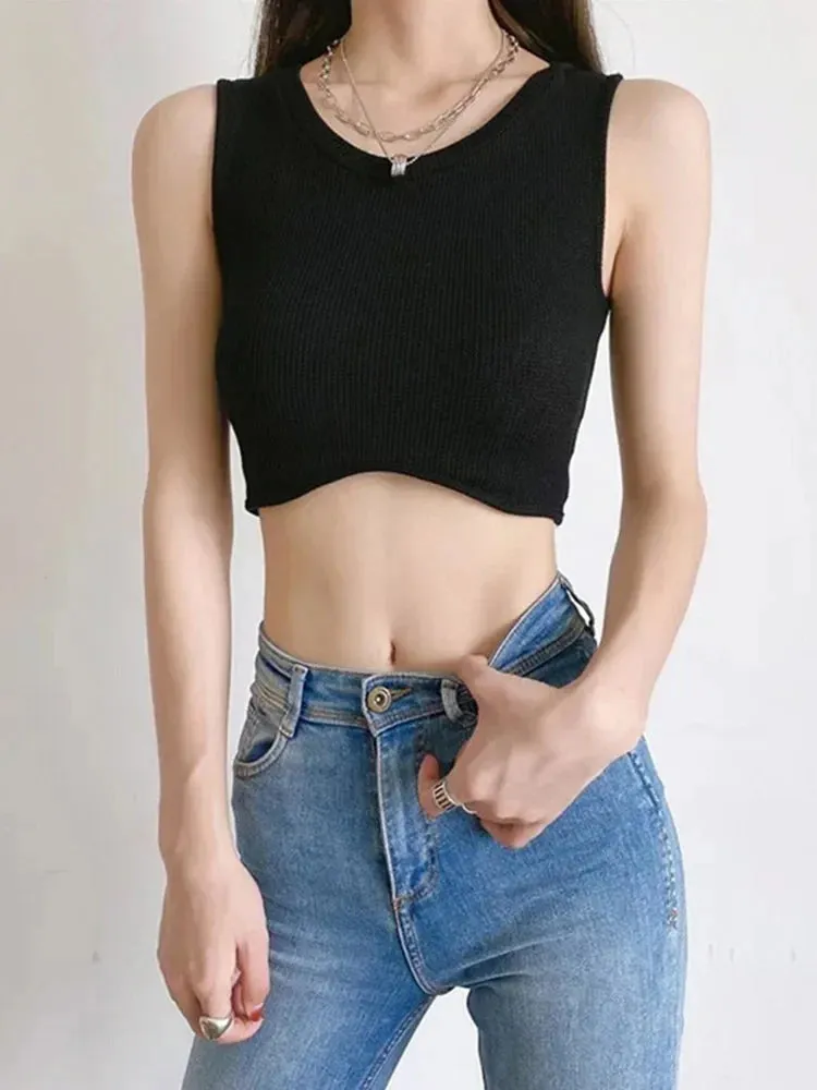 Casual Knit O-Neck Schoolwear Crop Top