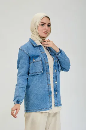 Classic Denim Jean Maxi Jacket with Pocket Detailing