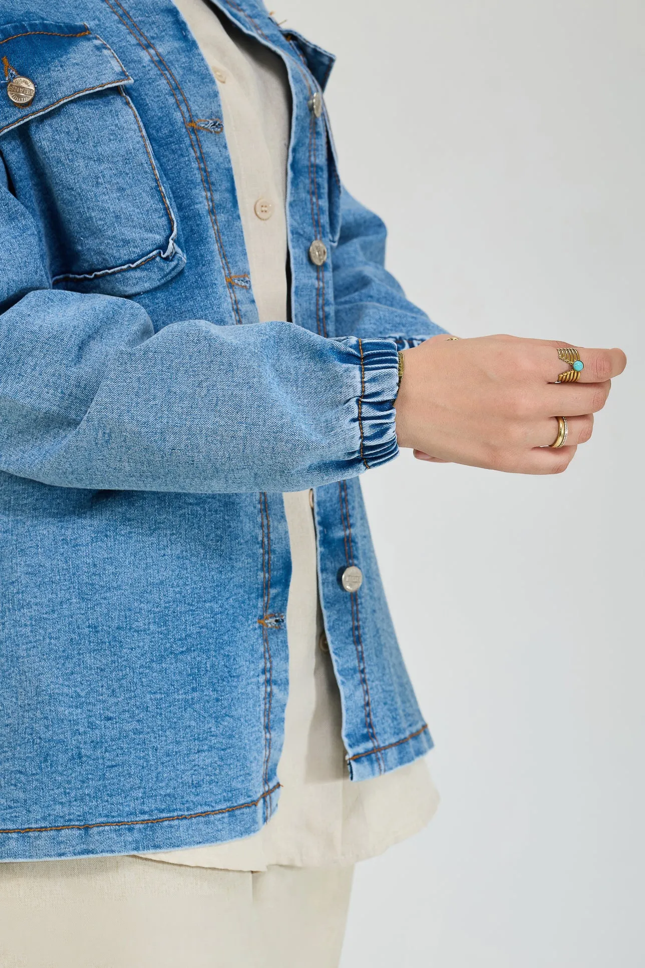 Classic Denim Jean Maxi Jacket with Pocket Detailing