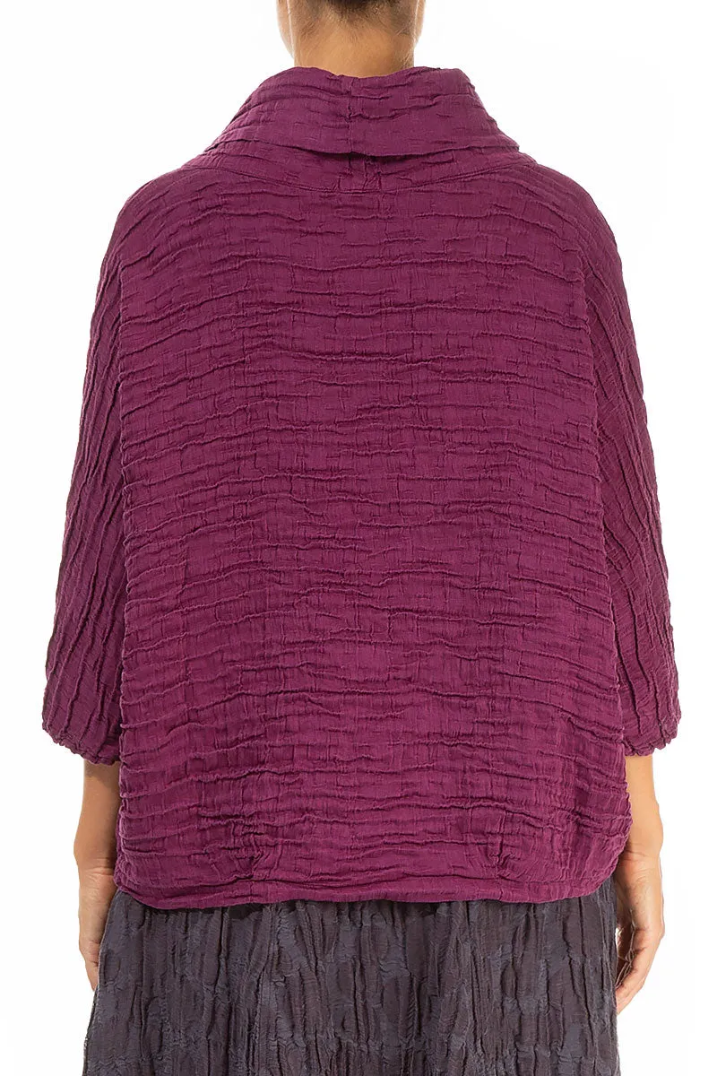 Cowl Neck Crinkled Magenta Silk Blouse