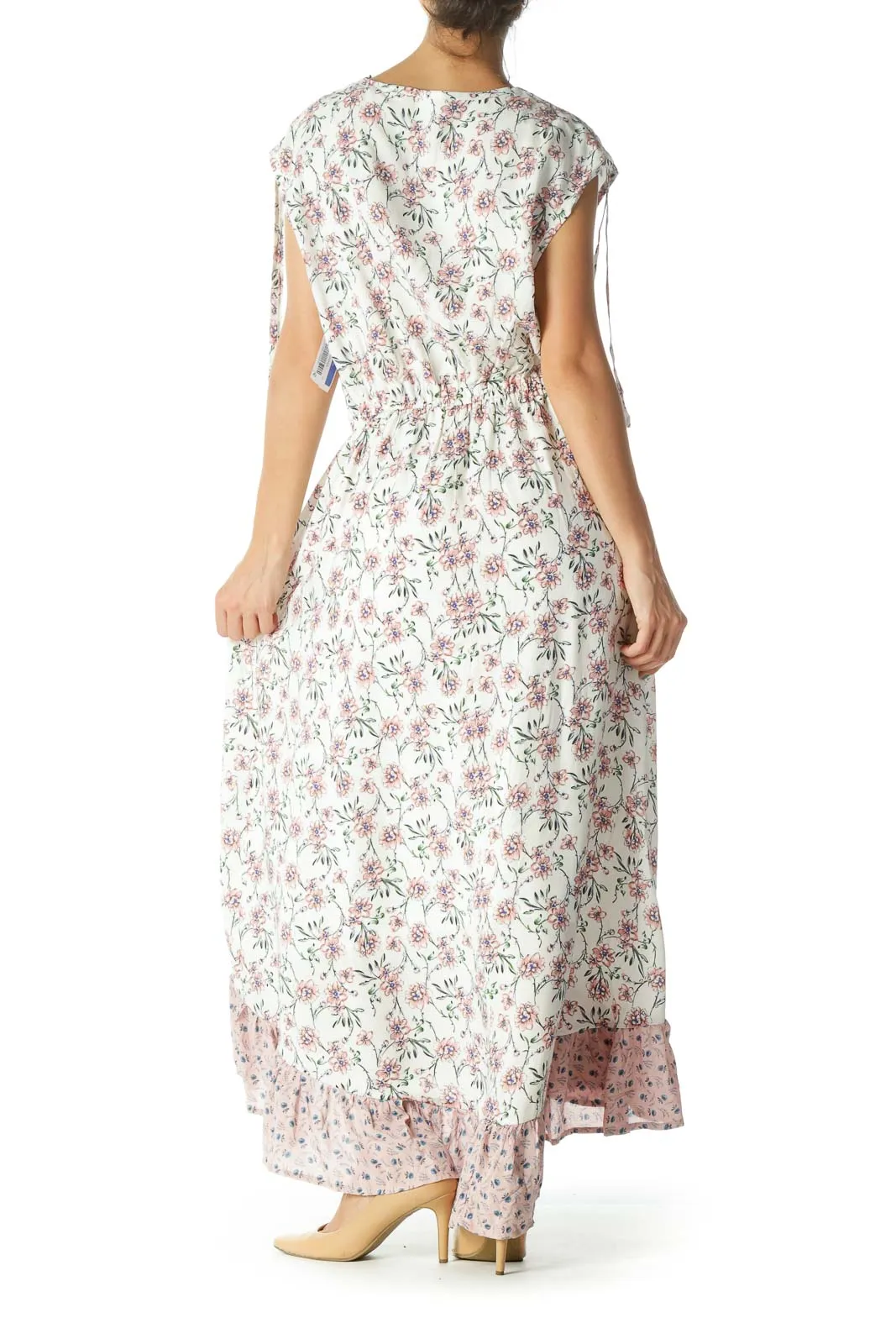 Cream and Pink Floral Maxi Dress