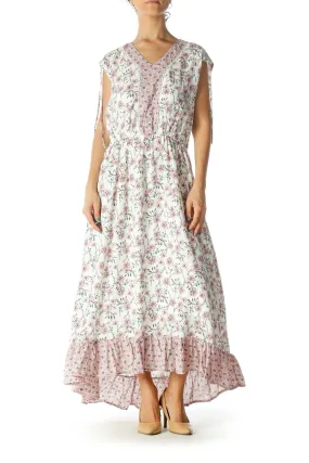 Cream and Pink Floral Maxi Dress